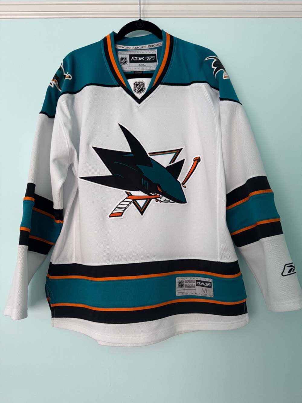 Reebok White Teal Black Orange NHL Hockey Jersey
